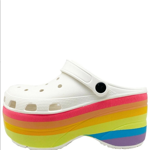 Shoes - Rainbow Chunky Flatform Slide Wedge Heeled Mule Sandals